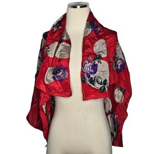 Albert Nipon Vintage Red Silk Scarf 35 x 34 Rose Polka Dot Floral Square Wrap